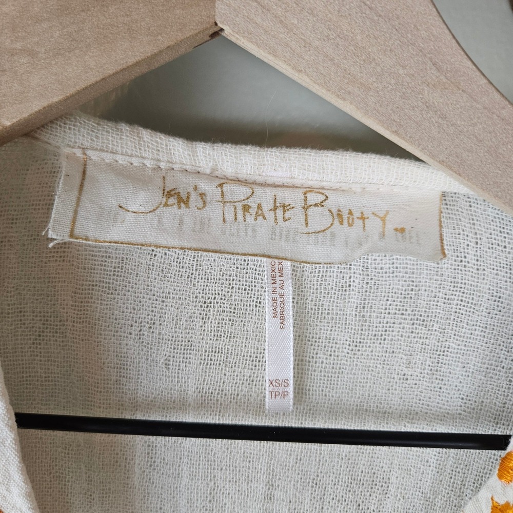 Jen's Pirate Booty Gauze Embroidered Kaftan Sz XS/S Ivory Multi Maxi Dress - Picture 6 of 12